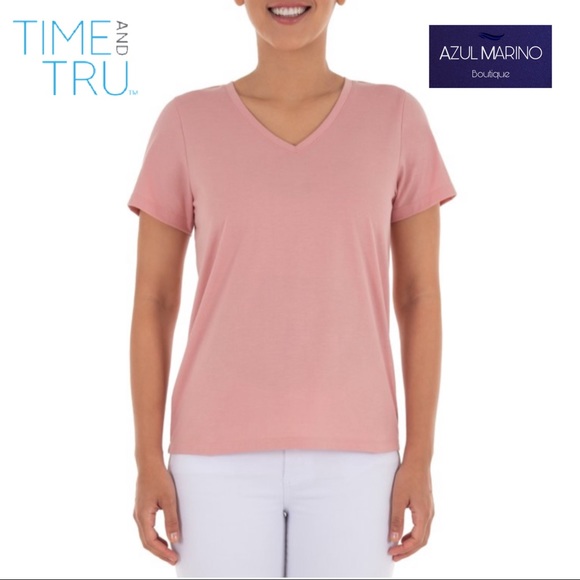 Time and Tru —Cotton V-Neck T-shirt in Dusty Rose • Camisa rosada para mujer • - Picture 2 of 6